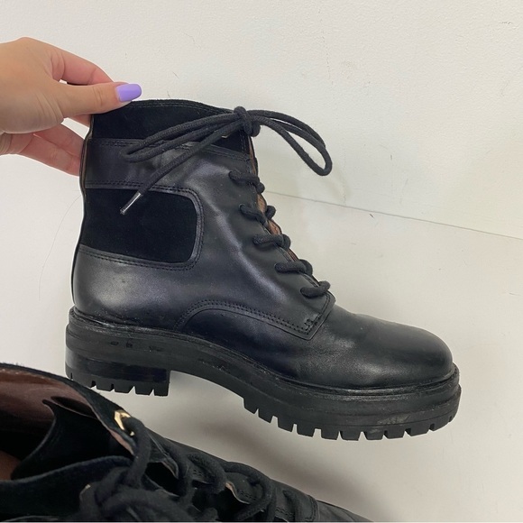 Louise Et Cie Black Leather Combat Moto High Top Boots Minimalist Grunge - Picture 2 of 7